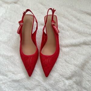 Steve Madden Red Lace Slingback Heels 7.5 Women NWT